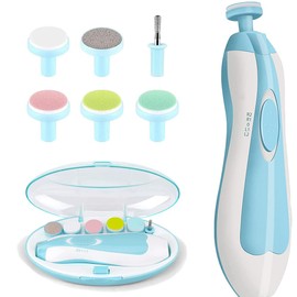 Lima de uñas bebe, Cuidado de uñas para bebés eléctrico con Luz LED, Pulidor de uñas para bebés Cortaúñas para el cuidado del bebé (Azul)