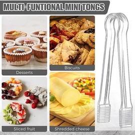 4Pcs Plastic Serving Tongs for Buffet, Small Clear Plastic Kitchen Tongs, Serving Utensils Tongs for Buffet, Food, Ice, BBQ Cooking Utensils(6.3 Inch)