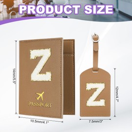PATIKIL Passport Holder for Travel, Initial Passport Cover and Luggage Tag Set with Alphabet Chenille Letter Patch Travel Wallet Bag Suitcase Identifier for Women Family Travel Brown Z