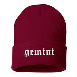 DSY Lifestyle Gemini Old English Beanie Hat - Zodiac Beanie (Black)