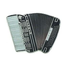 Music Accordion Pin/Black & White Accordion with Silver Finish