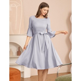 Women's Cocktail Dresses Elegant Bell Sleeve Dresses for Women Wedding Guest Church Dresses for Women 2024 Elegant Fromal Dresses Silver Grey XL