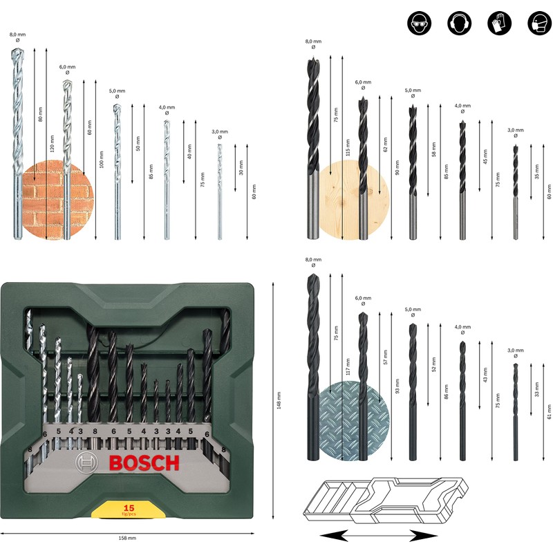 Bosch Accessories Bosch 15-Piece Mini X-Line Twist Drill Mixed Set