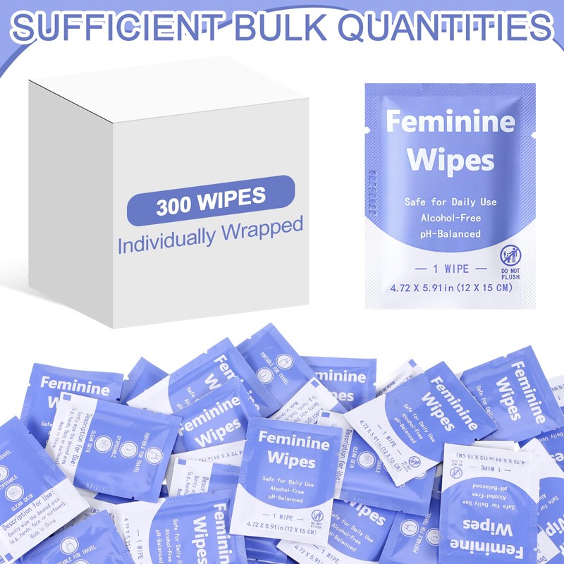 300 Pieces Bulk Feminine Wipes Individually Wrapped,Purple