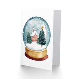 Wee Blue Coo Winter Cabin Trees Snow Globe Festive Fun Xmas Art Blank For All Christmas Card