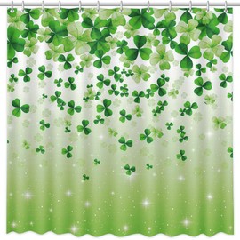AIBIIN 72x72 in St. Patrick's Day Clover Shower Curtain for Bathroom Gradient Green Clover Shamrock Irish St Patrick's Day Shamrock Bathroom Shower Curtain Set Fabric Shower Curtain Set with Hooks