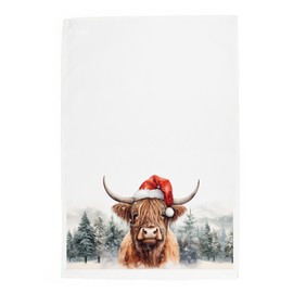 Purely Home Christmas Highland Cow Tea Towel - Country Animals Festive Xmas Gift Panama Cotton Kitchen Dish Towel/Drying Cloth - 67cm x 45cm
