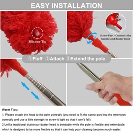 DELUX Microfiber Feather Duster Extendable Cobweb Duster with 100 inches Extra Long Pole, Bendable Head & Scratch-Resistant Hat for Cleaning Ceiling Fan, High Ceiling, Blinds, Furniture & Cars Red