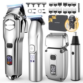 Jack ＆ Rose Hair Clippers Set for Men Professional, Cordless Hair Trimmer, Barber kit, 4 in 1,LED Display, for Nose, Body, Bald Head