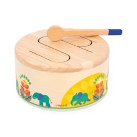 Janod - Gioia Drum - FSC Wood Drum + Stick - Pretend Play Musical-Awakening Toy - Water-Based Paint - 18 Months +, J07650