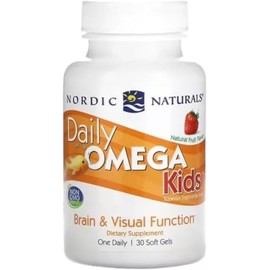 Nordic Naturals Daily Omega Kids Omega 3 Aceite de Pescado para Niños Sabor Fresa 340 mg 30 Cápsulas Blandas Masticables Suplemento Alimenticio con EPA y DHA Uso Pediátrico con Supervisión de Adulto