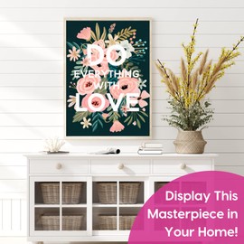 Modern Merch Do Everything with Love Diamond Art Quote, Floral Diamond Art Kits for Adults, Diamond Painting Sayings Wall Art 12x16in Gem Art DIY Crafts for Adults