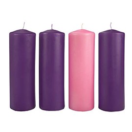 Concordia Supply Advent Pillar Candles 9" x 3", Stearin Wax Candlesticks for Religious Activity, Clean Burn Candles, Decorative Candle Sticks for Celebration & Occasion, 3 Purple, 1 Rose
