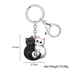 DUOWEI Cute White and Black Cat Kitten Pets Keychain Key Ring for Women Girls Mom Car Keys Wallet Cat Gifts Accessories Charm (Black)