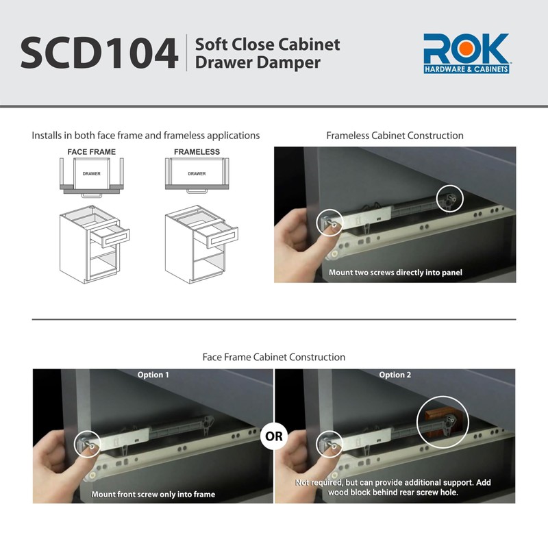 2-Pack Rok Hardware Soft Close for Wood Drawers/Soft Close Drawer