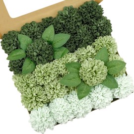 YEEFLORA Artificial Flowers, 50pcs Realistic Artificial Rose for DIY Wedding Bouquets Centerpieces Arrangements, Emerald Green Shades Dahlia Flowers with Stem for Bridal Shower Party Home Decorations