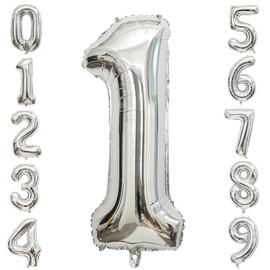 1 Number Balloons Silver 1 Balloons Number 40 Inch Number 1 Foil Mylar Balloons for 1st Birthday Anniversary Events Party