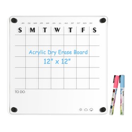 AMUSIGHT Acrylic Calendar for Wall Whiteboard, 12" x 12" Weekly Clear Dry Erase Board, Small Planning Board White Board for Wall, Home, Office, School