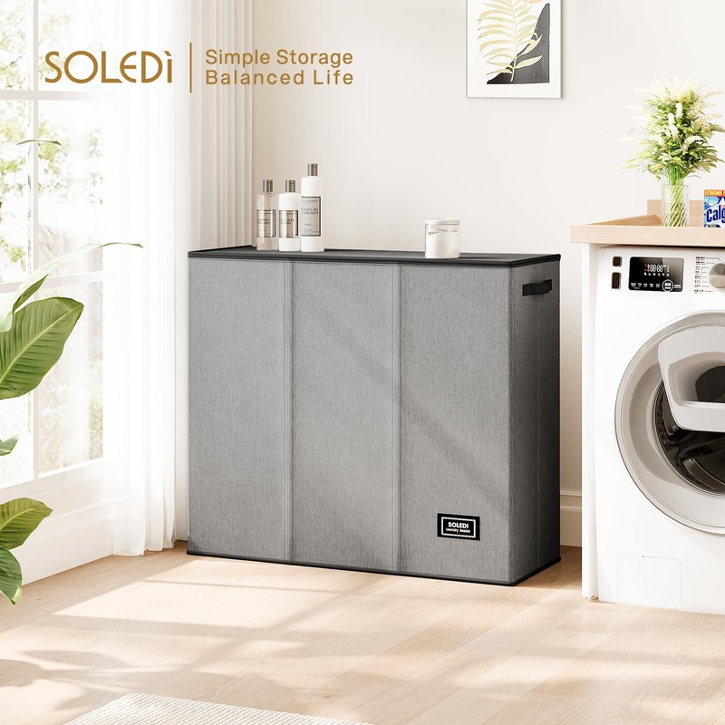 SOLEDI 180L Laundry Hamper 3 Section, Extra Large Laundry Hamper