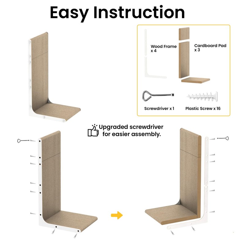Conlun Cardboard Cat Scratcher, 23" L-Shaped Scratch Pad, Vertical Wall-Leaning