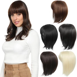 PARXITN Hair Topper for Women, Synthetic Hairpieces, 45 cm, Hair Toupee with Fringe, Straight Wiglets, Hairpieces for Thin Hair, Medium Brown