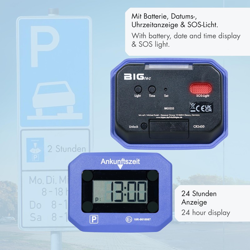 BIGtec Electronic Parking Disc Electric with Approval Motor Transport Federal