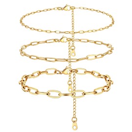 PROSTEEL Gold Ankle Bracelets For Women Minimalist Layered Anklets Sets Adjustable Chain Anklet Non Tarnish
