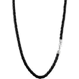 Cowhide Leather Cord, 4 Braid, Black, 0.16 inches (4.0 mm), Length 15.7 - 23.6 inches (40 - 60 cm), Leather Cord Necklace, Popular, Men's, Women's, Simple, Silver, 925, Metal Fittings, Leather Choker