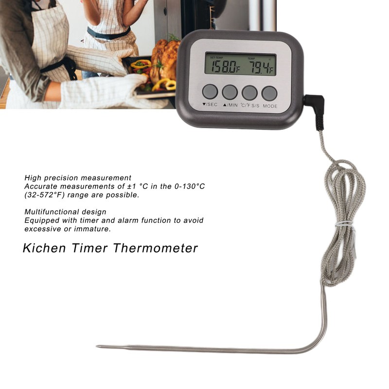 Kichen Timer Thermometer Stainless Steel Probe Digital Cooking Meat Thermometer