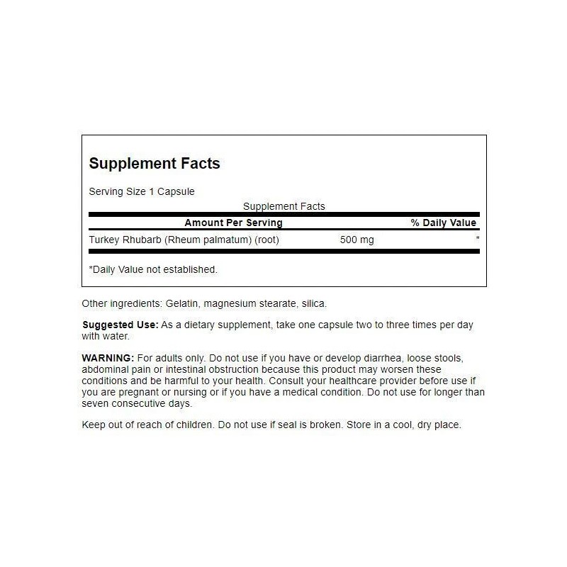 Swanson Turkey Rhubarb Root Capsules, 500 mg, 100 Count