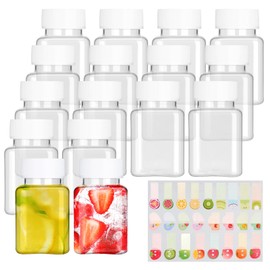 16pcs Juice Bottles, 3.5oz/100ml Plastic Juice Bottles with Lids Reusable Shot Bottles with Lids with Label Funnel and Brush Small Bottles with Lids for Juice Smoothie Milk Water Beverages