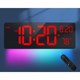 XREXS 16.5" Digital Clock Large Display with Remote Control 7 Color Changes Night Lights LED Wall Clock, Adjustable Dimmer, Temperature Clock for Bedroom, Desk Alarm Clock for Teens Elderly