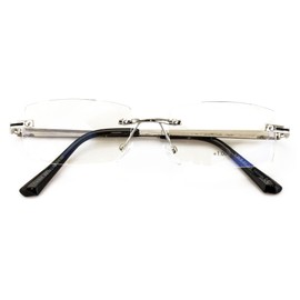 V.W.E. Men Metal Rimless Diamond Cut Anti Blue Blocker UV Reading Glasses - Clear Lens Readers (Silver, 2.75, multiplier_x)