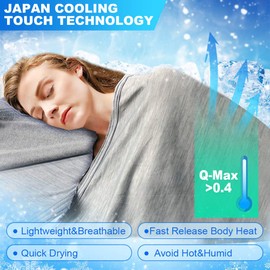 LUXEAR Cooling Blanket, Double-Side Cool Blanket with Japanese Q-Max >0.4 Cooling Fiber, 100% Cotton Backing [Oeko-TEX Certified], Absorbs Heat to Keep Adults, Children, Babies Cool on Warm Nights