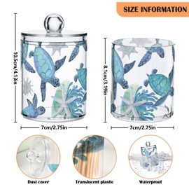 ALAZA Bathroom Canister Set of 2, Beach Coastal Turtles Plastic Jars Holder Dispense Qtip Holder Storage Jars with Lids,Home Decor
