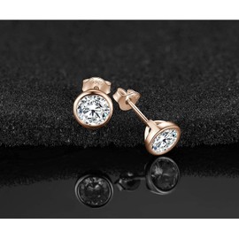 Gulicx 3 Pairs 925 Silver Rose Gold Stud Earrings Set for Women Girls, Hypoallergenic Stering Silver Round Cubic Zirconia Simulated Diamond Stud Earrings, Small Sleeper Cartilage Studs,Size:2,3,4mm