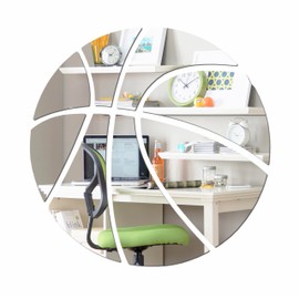 ODOTTAA, Sports Theme Basketball Shaped Acrylic Mirror Art Sticker for Wall Decor for Boys Bedroom, Dressing Room, Wardrobe, Door