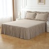 Silnuo Taupe/White Plaid Bed Skirt Washed Cotton Shabby Gingham Checkered