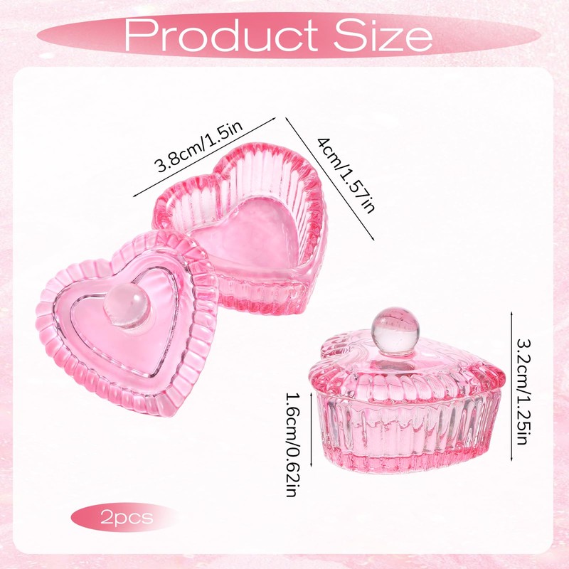 2PCS Heart-Shaped Dappen Dish for Nails, Pink Glass Crystal Monomer