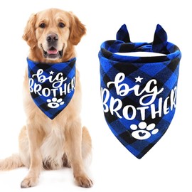 Cotton Double Layer Plaid Big Brother Dog Bandana, LMSHOWOWO Washable Adjustable Reversible Triangle Pregnancy Announcement Dog Bandana, Gender Reveal Photo Prop, Pet Dog Scarf Accessories (Blue)