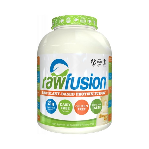Rawfusion- Vegan Protein Powder, Banana Nut - 21g of Plant Based Protein, Low Net Carbs, Non Dairy, Gluten/Lactose Free, Soy Free, Kosher, Non-GMO, 4lb Pound