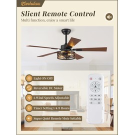 Farmhouse Ceiling Fans with Light, 48 Inch Bedroom Ceiling Fan with Lights, 6-Speed Adjustable, Quiet and Reversible DC Motor, Dual Finish 5 Blades, Rustic Caged Ceiling Fan for Living Room