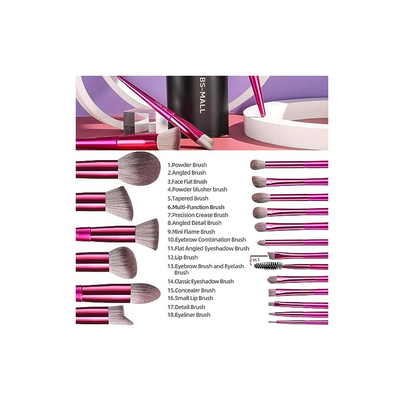 BS-MALL Juego de Brochas de Maquillaje 18 Piezas de Base