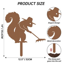 Rustic Raking Squirrel Metal Garden Stake, Funny Patio Decor