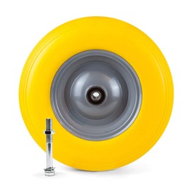 Grafner Wheelbarrow Wheel Puncture-proof Solid Rubber, 4.80/4.00-8, Diameter 390 mm, Steel Rim, 180 kg Load Capacity, incl. Axle, Wheelbarrow Tyre PU Wheel Replacement