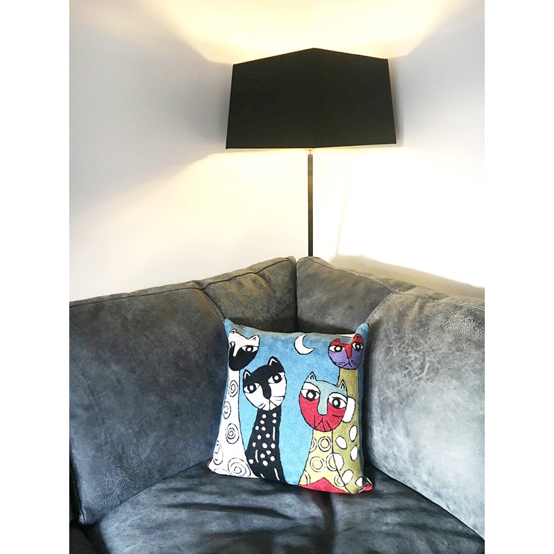 Kashmir Designs Picasso Blue Cat Pillow Cover Quadruplets Whimsical Hand