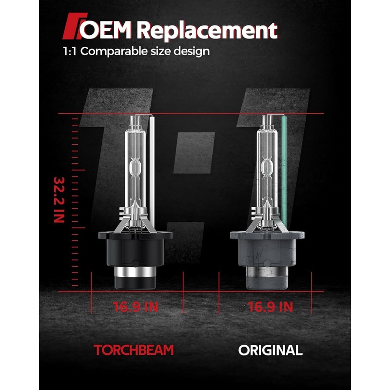 Torchbeam D4S HID Bulbs, 6000K Diamond White Xenon Headlight Bulbs,