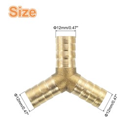 sourcing map 3 Pcs Brass Hose Barb Fitting Y Shaped 3 Way Connector Coupler, 1/2" ID Brass Fitting Air Hose Fittings for Connecting Water Fuel Air, Oil Hoses