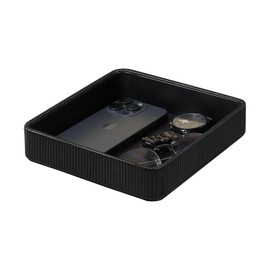 Cretkhp PU Leather Valet Tray Organizer, Modern Desktop Storage Tray for Nightstand Bedside Table, Decorative Perfume Tray Table Organizer Tray for Vanity Dresser Bathroom Bedroom (Black, Square)