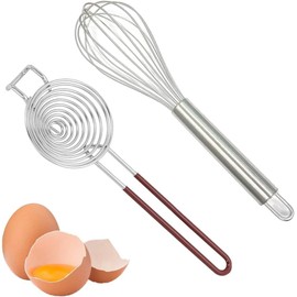 2 Pcs Whisk and Egg Separator Set – 10 Inch Stainless Steel Egg Beater & Yolk Separator for Baking, Cooking, Whisking, Mixing